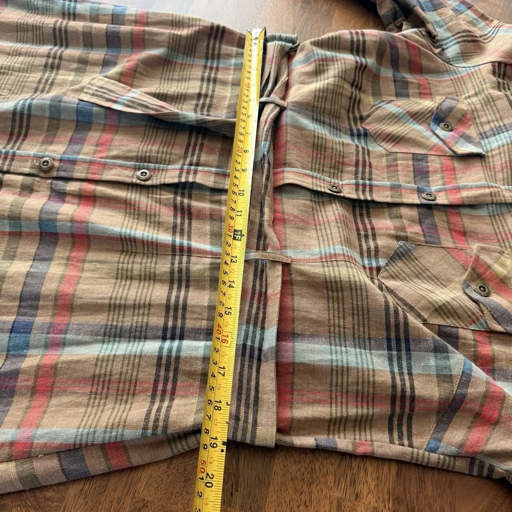 Vtg White Stag Dress 12 Plaid Midi Shirtdress Linen Blend Belt Button Front Y2K - Picture 13 of 16